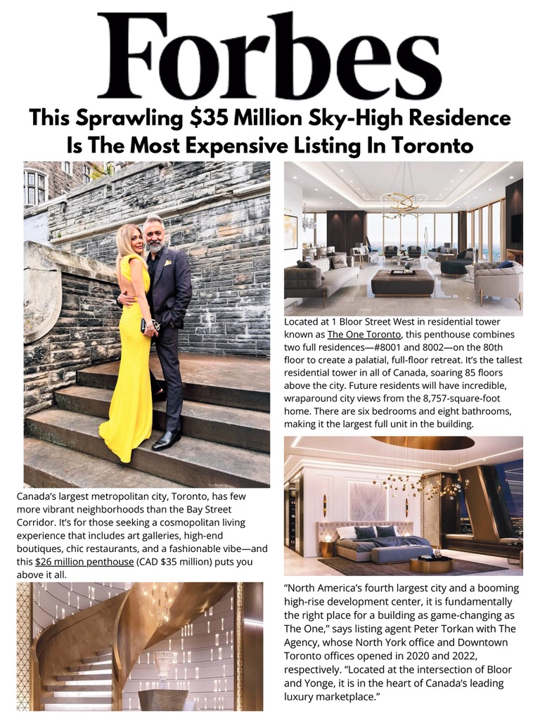 Forbes feature: Peter Torkan listing The One Toronto $35M penthouse