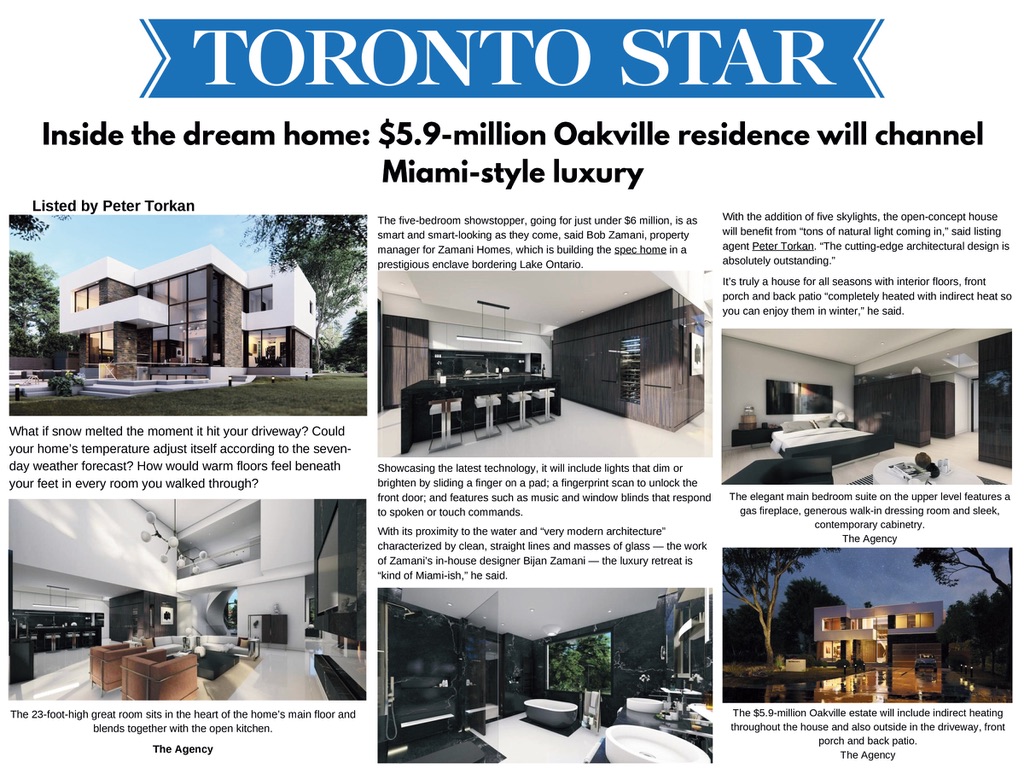 Toronto Star feature on 5.9 million Oakville smart home listed by Peter Torkan